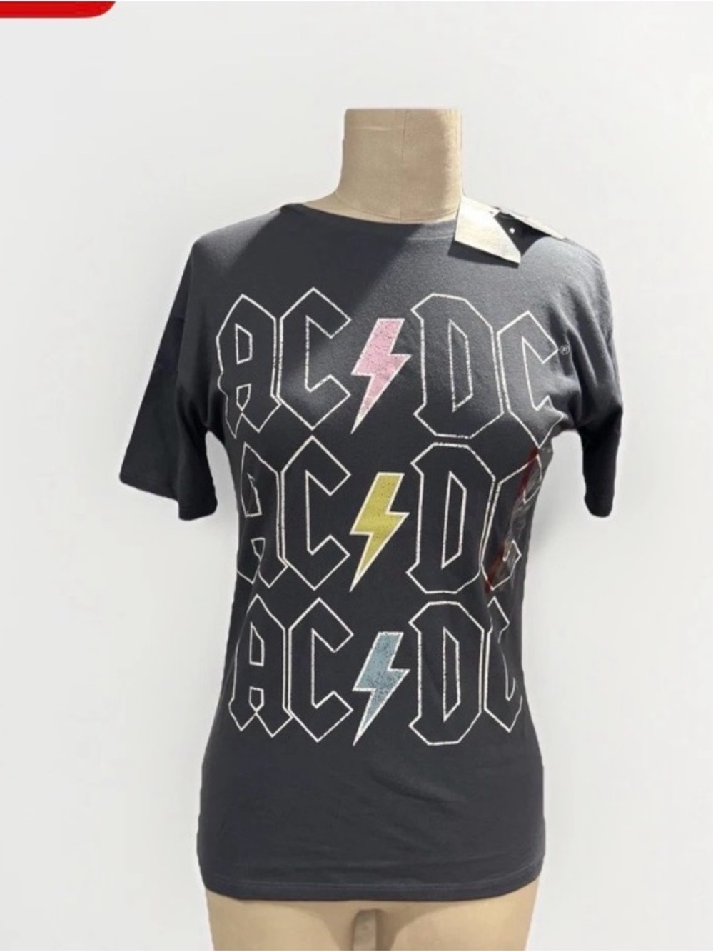 Grayson Threads Black AC/DC Graphic Tee with Pink, Yellow & Blue Lightning